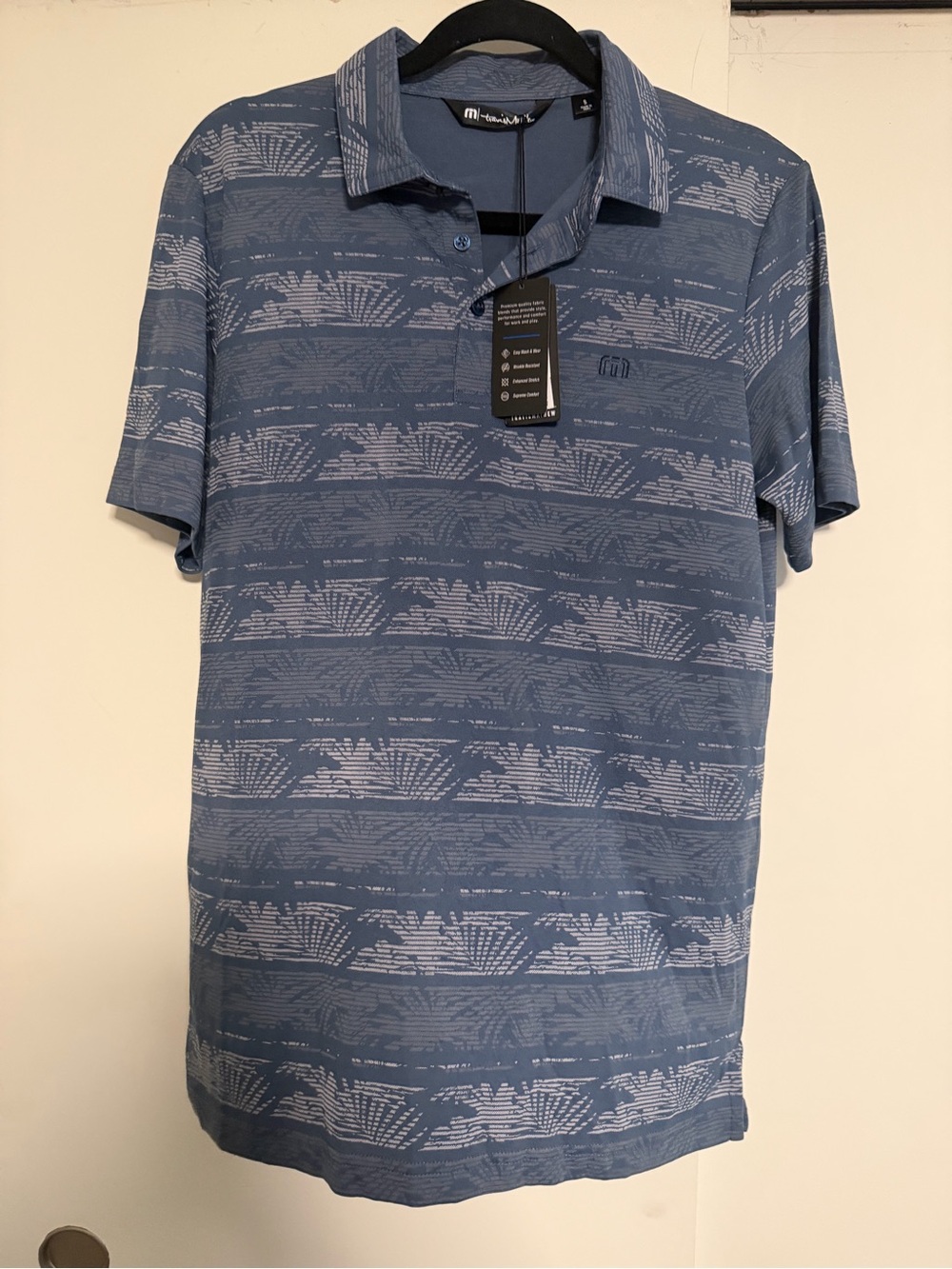 NWT Travis Mathew Men's Blue Patterned Polo- Small